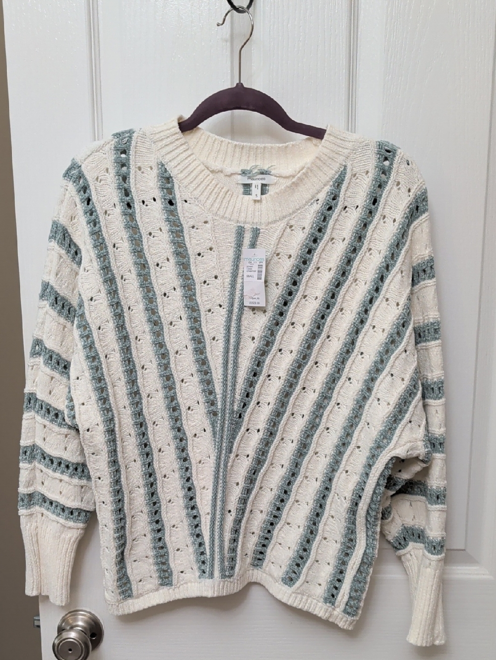 Maurices NWT Cable Knit Sweater Small Cream Blue Coastal Cottagecore